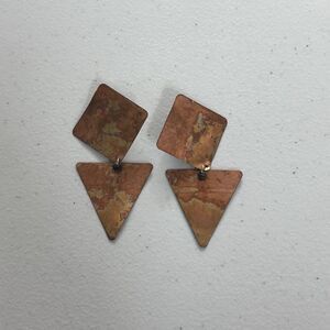 Bronze Silver Tone Brass Metal Earrings Triangle Lightweight Dangle Geometric